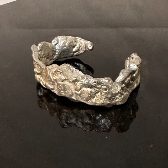 Sunflower Pewter Cuff Bracelet Silver 6.0 Wrist Brutalist Small Wrist Artisan - Picture 5 of 9